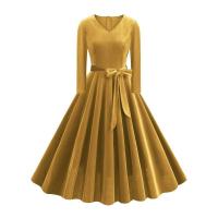 Elegante Vestido de Olla Swing de Longitud Media de Invierno Estilo Retro con Cuello en V - details 0