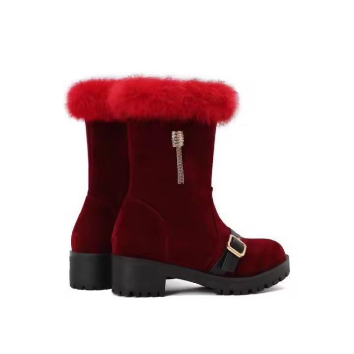 Nuevas botas de nieve casuales de tacón bajo botas bajas de borde peludo de gran tamaño - 1