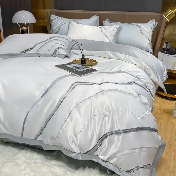 Juego de Cama de Europeo Simple con 60 Hilos Lavado y Doble Cara Suave como Seda de Hielo Juego de 4 Piezas con Funda de Edredón y Sábana - 1