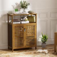 Organizador de Armario de Cocina de pie con 2 Puertas de Persiana y Estantes Abiertos, Nogal - details 1