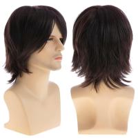 Pelucas sintéticas de longitud media para Cosplay para hombres, peluca de cola de lobo, pelucas de cabeza de salmonete Hippie para hombre, pelo largo marrón realista Natural para fiesta - details 2