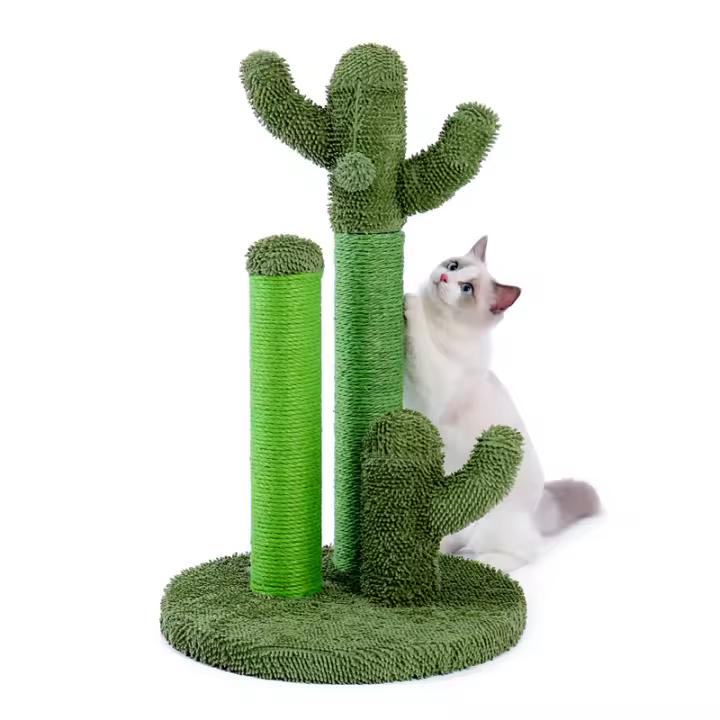 Rascador de Árbol de Gato Cactus Poste Rascador para Gatos pequeño, Rascador de Árbol para Gatos con Pelota de Juguete verde con bola - 1