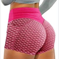 Pantalones cortos de yoga de panal de cintura alta para mujer, ropa deportiva transpirable para entrenamiento, glúteos elásticos, mallas deportivas de impacto para gimnasio con bolsillo - details 1