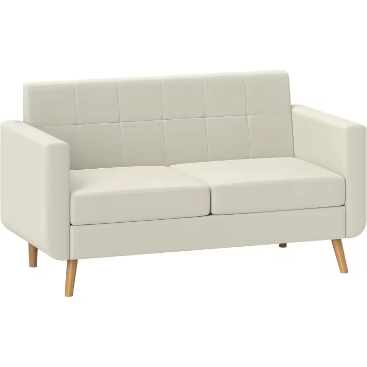 Sofá de 2 Plazas de Salón Moderno 138,5 cm con Reposabrazos y Patas de Madera Sofá Pequeño para Oficina Sala de Estar Crema - 1