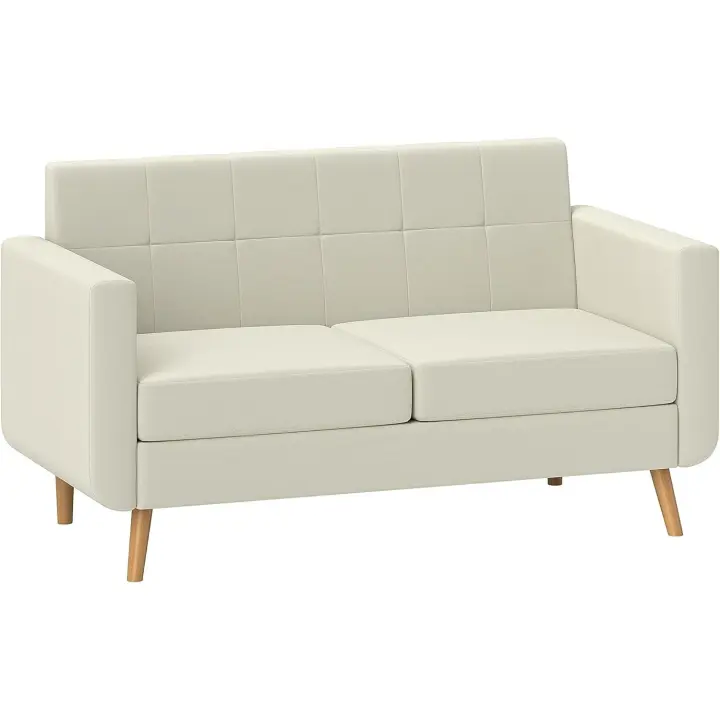 Sofá de 2 Plazas de Salón Moderno 138,5 cm con Reposabrazos y Patas de Madera Sofá Pequeño para Oficina Sala de Estar Crema - 1