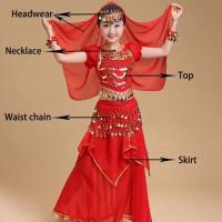 Conjunto de trajes de baile con tocado dulce, vestido de princesa, trajes coloridos de danza del vientre, regalos de ropa para niñas de la India deslumbrantes y brillantes - details 18