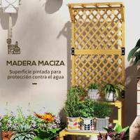 Estante de madera para plantas de 2 niveles, soporte para macetas de exterior con rejilla para jardín, patio, terraza, 75x50x166 cm, natural - details 12