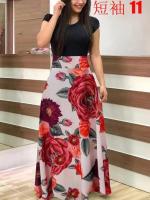 Vestido de manga corta a juego con estampado de flores de estilo europeo y americano para mujer, falda con vuelo grande, 2024 - details 12
