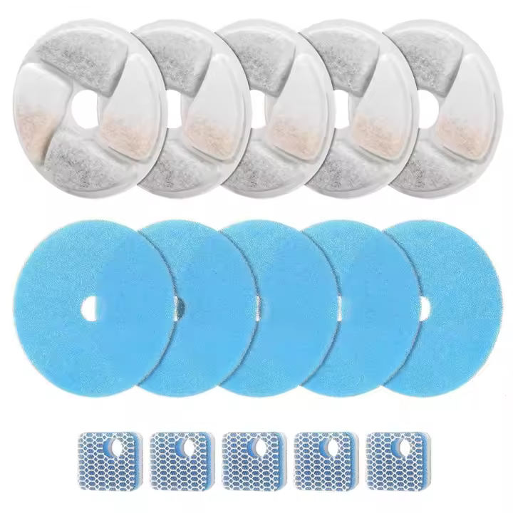 Juego de 5 filtros de repuesto para fuente de agua para gatos, para fuente cuadrada de 2,2 L/73oz, Triple filtración, filtro para fuente para mascotas - 1