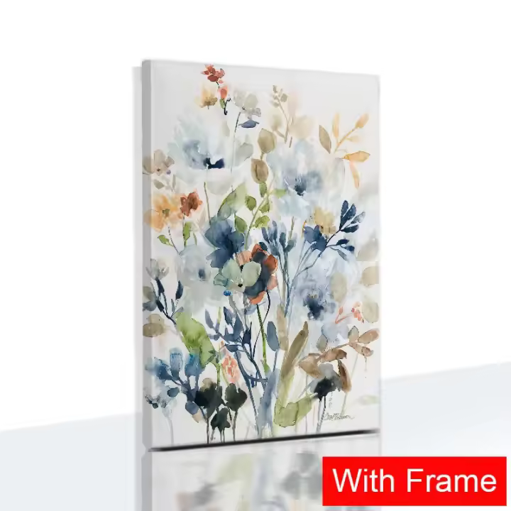 Cuadro de Pintura en Lienzo con Hojas Florales Azul en Marco de DHROOM para Decoración del Hogar y Dormitorio Arte de Pared en Estilo de Mercado y Póster - 1