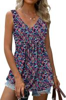 Verano nuevo con cuello en v sin mangas chaleco falda casual estampado tropical de flores vestido mujer - details 0