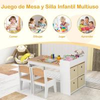 Juego de mesa de arte y actividades para niños, mesa de manualidades con 2 sillas, rollo de papel, estantes y 4 cestas de tela, para niños en la sala de juegos (gris) - details 14