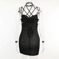 Falda Corta con Abrigo de Cadera Vestido sin Espalda con Tirantes Finos en la Cintura - details 16