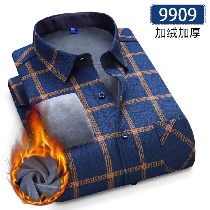 Nueva camisa 5XL para hombre, otoño e invierno, además de lana gruesa, cálida, de manga larga, sin planchar, a cuadros, informal, de negocios, ajustada, a la moda - 1