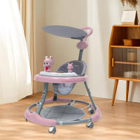 Andador plegable para bebé, juguete acolchado, rueda silenciosa de PVC, rosa, música, coche de juguete ajustable - details 0