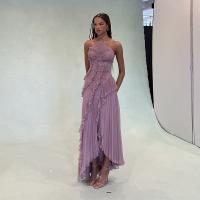 Cuello Volante Vestido Halter Púrpura, Estilo Europeo Y Americano 2025 Primavera Nuevo, Estilo Celebridad Falda Larga De Varias Capas - details 1