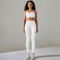 Conjunto de dos piezas para mujer, leggings de gimnasio de cintura alta, top corto, tres tops de Fiess, ropa deportiva con lavado ácido - details 2