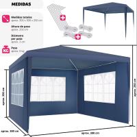 Carpa de Fiesta Robusta Paneles Laterales de 3m Pabiloncito de Jardín Impermeable con Ventanas - details 0