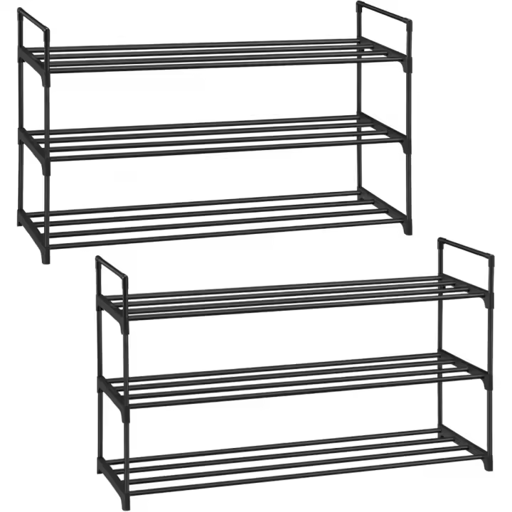 Estantería de Zapatos de Metal de 3 Niveles Juego de 2, Apilable, Para 12 a 15 Pares de Zapatos, Ideal para Pasillo, Salón, Dormitorio Negro LSA06BK - 1