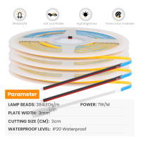 Tira de luces LED COB regulables lineales, 24V, 12V, 3mm, 384LED/M, cinta Flexible para decoración de habitación, 3000K, 4000K, 6000K, 1M, 3M, 5M - details 0