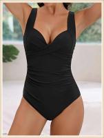 2024 ropa de playa lisa de una sola pieza plisada para mujer, nadadores, traje de baño para nadar, verano - details 0