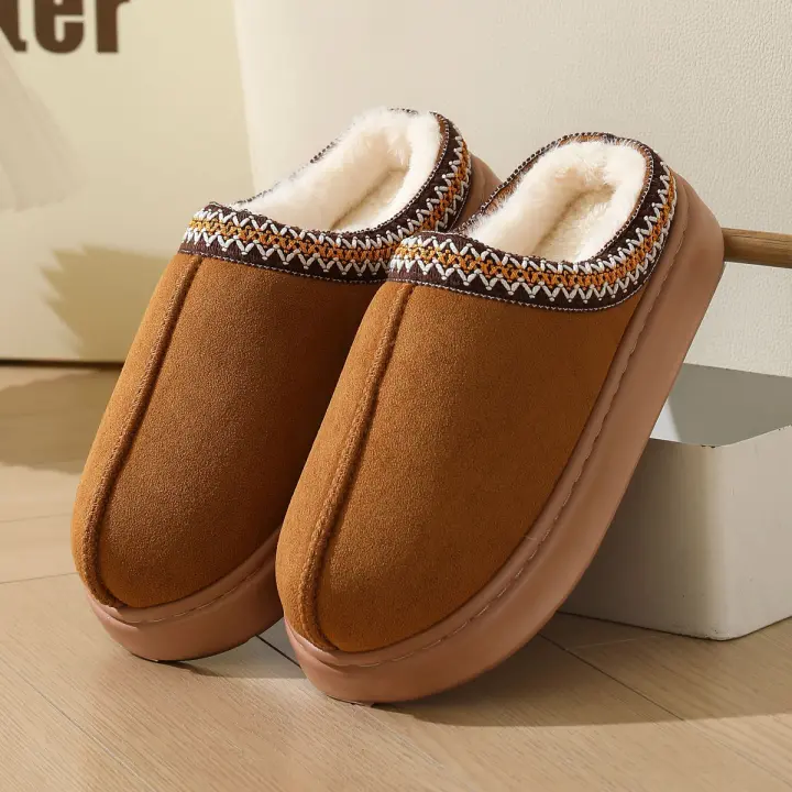 Nuevo otoño e invierno encaje moda zapatillas de algodón hombres y mujeres parejas interior y exterior caliente zapatillas de algodón - 1
