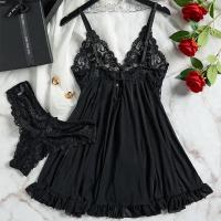 Tirantes de tul exquisitos para mujer, ropa interior de encaje con cuello en V, conjunto de vestido de Tanga semitransparente, camisones de lencería para mujer - details 9
