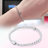925 Sterling Silver Classic  Simple Round Bead Charm Bracelet fit Beads Charms Dangle Pendants Fine Jewelry for Women Girls - details 1