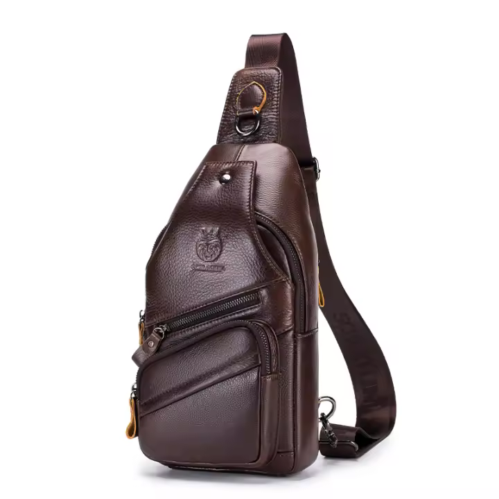 SCHLATUM Bolso bandolera de cuero genuino para hombre, bolso cruzado de pecho vintage multifunción con gran capacidad - 1