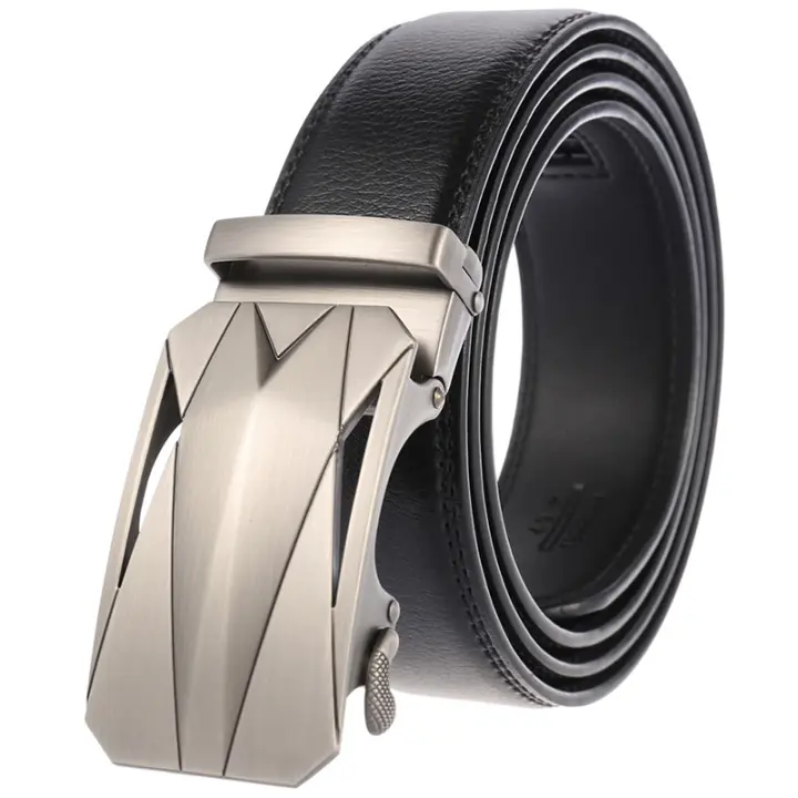Cinturón de cuero con hebilla automática de aleación de Metal para hombre, talla grande, largo, 170, 160, 150, 140, 130cm, para pantalones vaqueros de negocios - 1