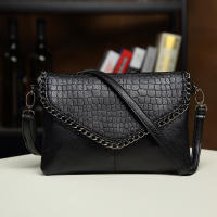 Bolso De Hombro Para Mujer Estilo Casual Cuero PU Negro Con Cadena Y Estampado De Piedra Bolso De Mano Envolvente Tendencia 2024 - details 2