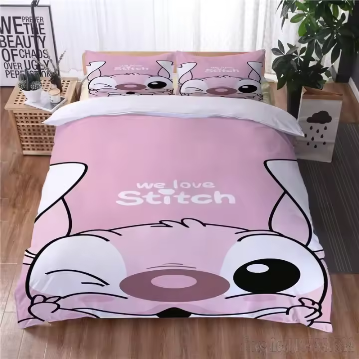 Juego de Ropa de Cama de Dibujos Animados 3D Lilo Stitch Funda de Edredón de Amor para Niños - 1