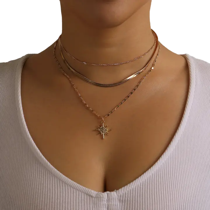 Collar de mujer con cadena de hueso de serpiente geométrica a la moda, collar de Metal con temperamento multicapa a la moda - 1