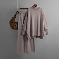 BGTEEVER-suéteres cálidos de manga larga para mujer, jersey de cuello alto y pantalones de pierna ancha de punto, trajes elegantes e informales, 2 piezas - details 26
