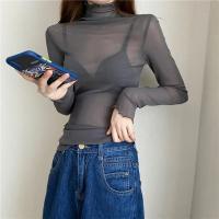 Camiseta de Malla Transparente para Mujer Manga Larga, Cuello Redondo, Seda y Encaje - details 6