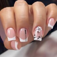 Uñas postizas cuadradas cortas con pegamento, uñas postizas con purpurina francesa, juego de uñas de diseño de Ballet, 24 piezas - details 7