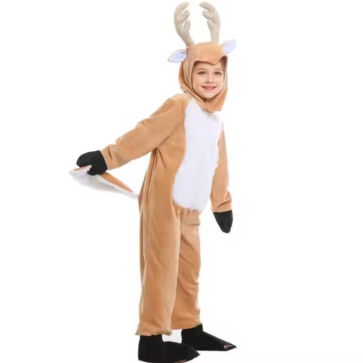 Disfraz de Cosplay de Reno para niños, traje de una pieza con sombrero, adecuado para actuaciones de escenario de Halloween y Navidad - 1