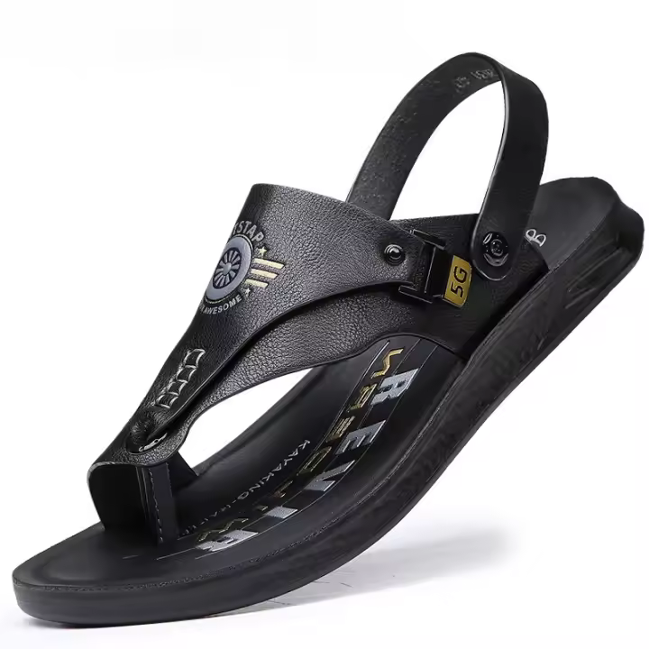 Sandalias de costura Retro para hombre, zapatillas de transferencia, zapatos de cuero antideslizantes, cómodos, informales, moda de verano - 1
