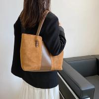 Bolso de mano de gran capacidad con superficie de gamuza para mujer, bolso de mano de ocio de moda coreana, bolso de mano con empalme de colisión de colores vintage - details 4