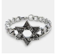 Nueva pulsera de acero de titanio con pentagrama de mezclilla occidental de acero inoxidable, joyería de hexagrama de calavera retro para hombre - details 3