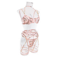 Conjunto de Sujetador con Cadena Sexy con Perspectiva de Flor Conjunto de Ropa Interior de Mujer con Brodería - details 10