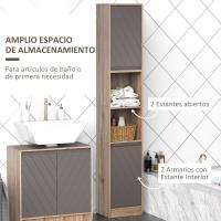 Armario alto para baño, columna de baño con 2 puertas y 2 estantes abiertos, mueble auxiliar de almacenamiento para salón/recepción, 30x24x170 cm, roble y gris. - details 3