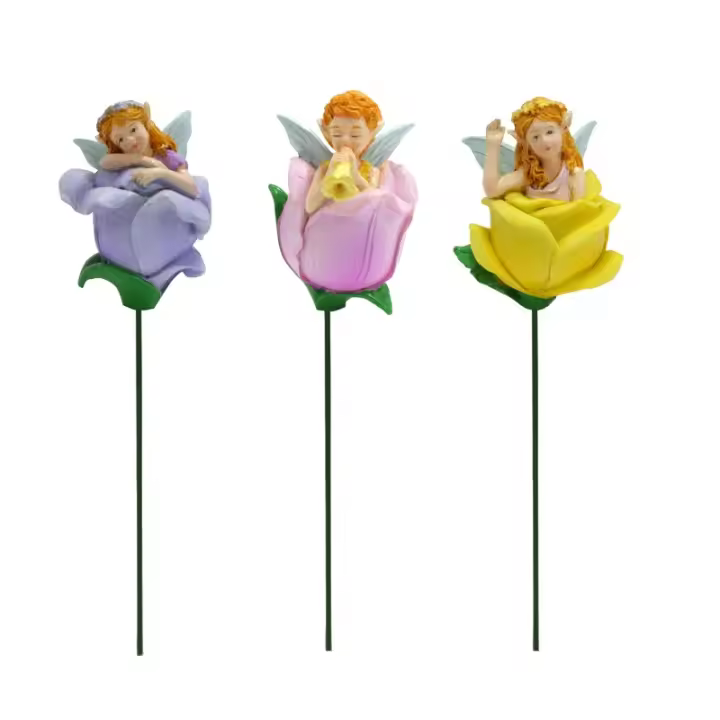 Juego de 3 Inserções de Hada Floral Artesanías de Resina, Inserções de Maceta y Bonsái, Decoración de Patio y Jardín - 1