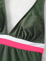 Bañador de una pieza con cuello en V para mujer, Monokini Sexy liso con tirantes, ropa de playa para verano, 2024 - details 5