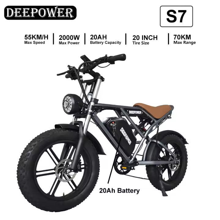 DEEPOWER S7 bicicleta eléctrica para adultos 2000W bicicleta eléctrica de carretera 48V 55Ah Fatbike MTB E-bike 20 "bicicleta eléctrica de montaña 55 KM/H velocidad máxima - 1