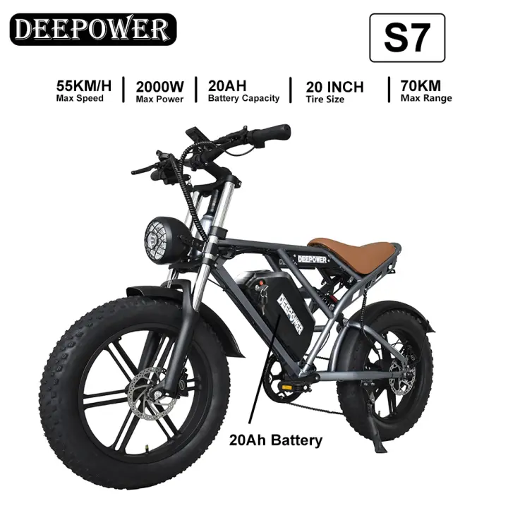 DEEPOWER S7 bicicleta eléctrica para adultos 2000W bicicleta eléctrica de carretera 48V 55Ah Fatbike MTB E-bike 20 "bicicleta eléctrica de montaña 55 KM/H velocidad máxima - 1