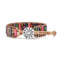 Pulsera de cuero tejido a mano con piedra del emperador del viento bohemio para mujer - details 0