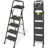 4 Peldaños con Banja Herramientas e Bloqueo Seguridad, Carga hasta 360 kg, Doméstica con Pedal Ancho Antislizante e Pasamanos, Uso Hogar Cocina, Negro - details 0