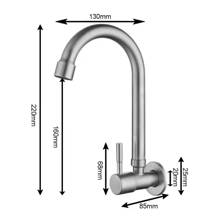 Grifo de Acero Inoxidable 304 Montado en la Pared Rotación Fría en la Cocina Grifo de Baño - 1