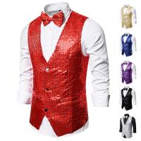 6 estilos hombres boda escenario espectáculo oro brillante lentejuelas arco chaleco azul negro plata traje chaleco Homme chalecos - details 3